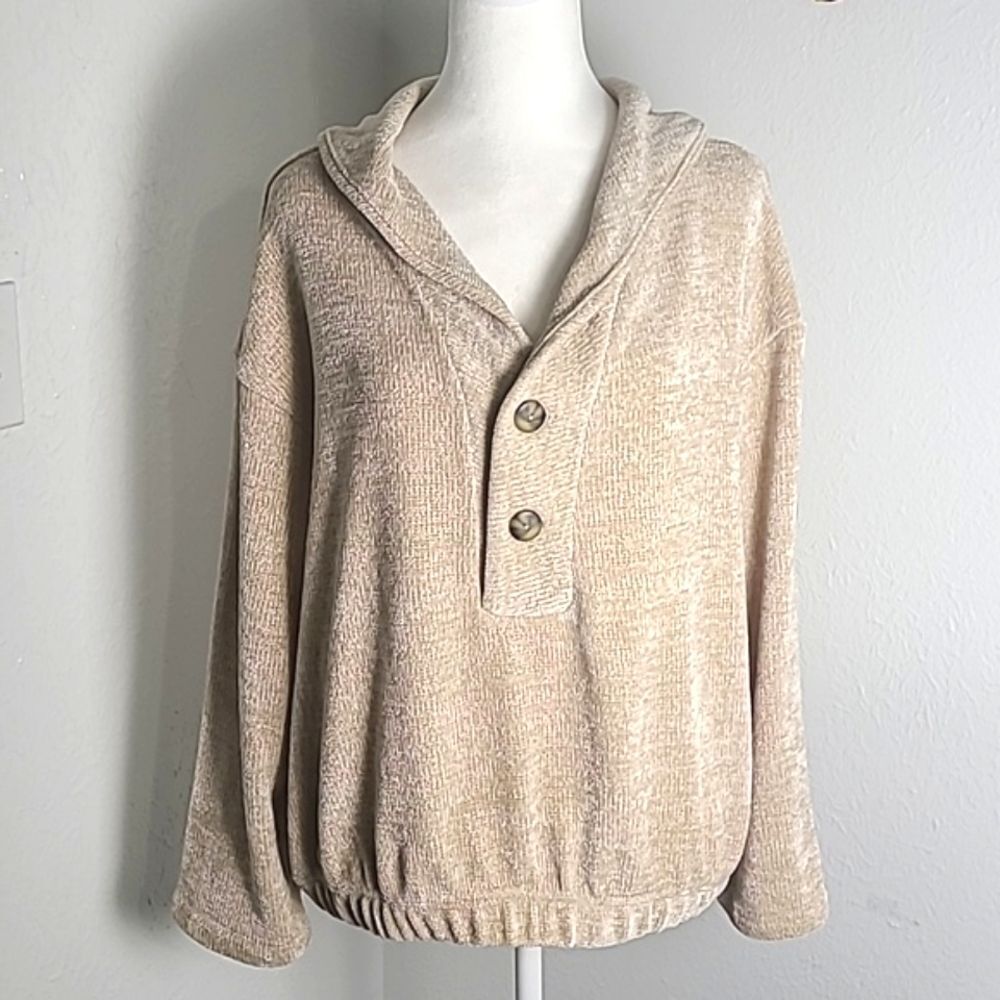 Chelsea & Theodore Camel Heather Pullover Sweater, Size Large